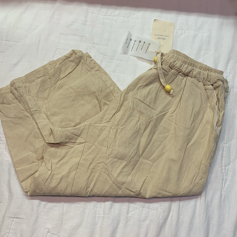 Coofandy NWT XXXL Linen-Like Shorts Loose Fit Khaki Elastic‎ Waist Drawstring